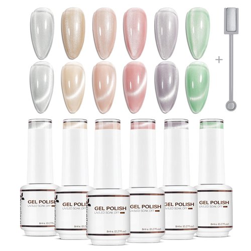 Nicedeco Hema Free Gel Nail Polish Cruelty Free Vegan 6 Colors Cat Eye Gel Polish U V Gel for Nail Art Manicure Salon