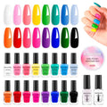 Nailshion Nail Polish 10ml 16 Colors Rainbow Air Dry Regular Nail Polish Set with Base Top Coat & Remover Pads| White Red Classic French Fingernail Polishes Non-gel Bulk Gift for Nail Art Lovers
