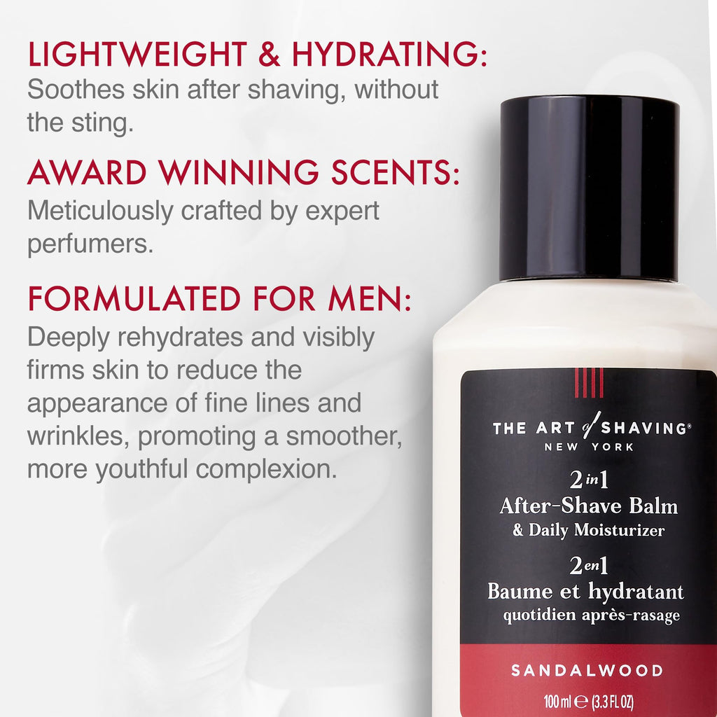 The Art of Shaving After-Shave Balm for Men - Face Moisturizer, Clinically Tested for Sensitive Skin, Sandalwood, 3.3 Fl Oz (Pack of 1)