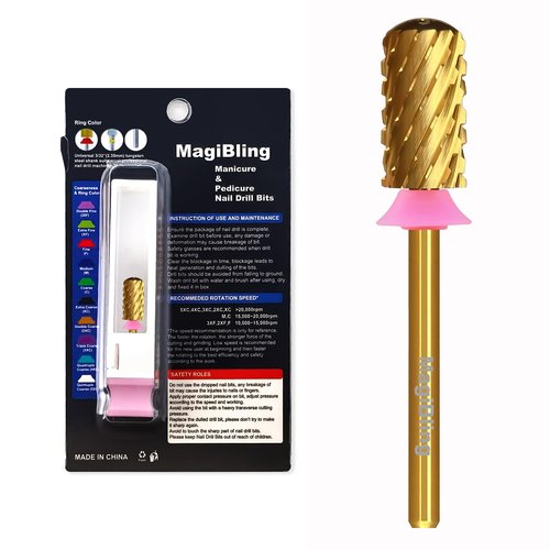 6.6mm Large Barrel Cross Cut Nail Drill Bit, 3/32" Safety Round Top Tungsten Carbide Efile Bit for Fast Hard Gel & Acrylic Removal, Two-Way Rotation, Nail Tech & Beginner, Titanium, Triple Coarse