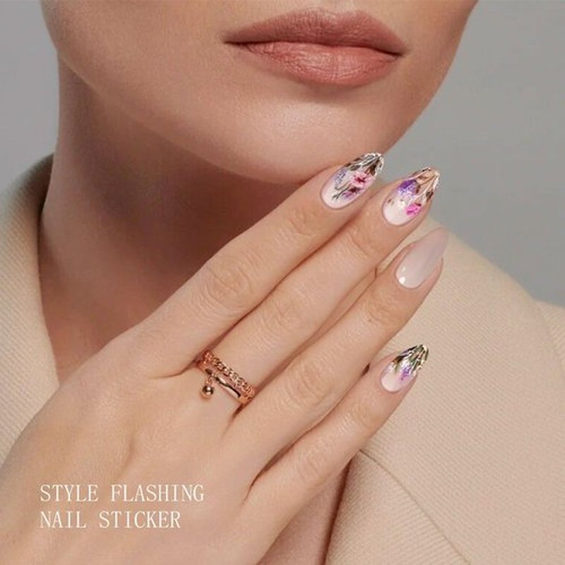 JMEOWIO Gel Nail Stickers Flower Semi Cured Gel Nail Strips Wraps UV/LED Nails Art Design Decoration Accessories