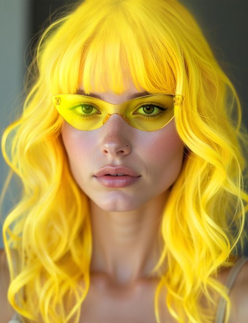 LOHO WONDERZ Wavy Wig and Sunglasses Set - 15 Inch Wavy Wig With Bangs - Heat Resistant Shoulder Length Curly Bob Wigs for Women - Bachelorette Party Costume Cosplay (Yellow)