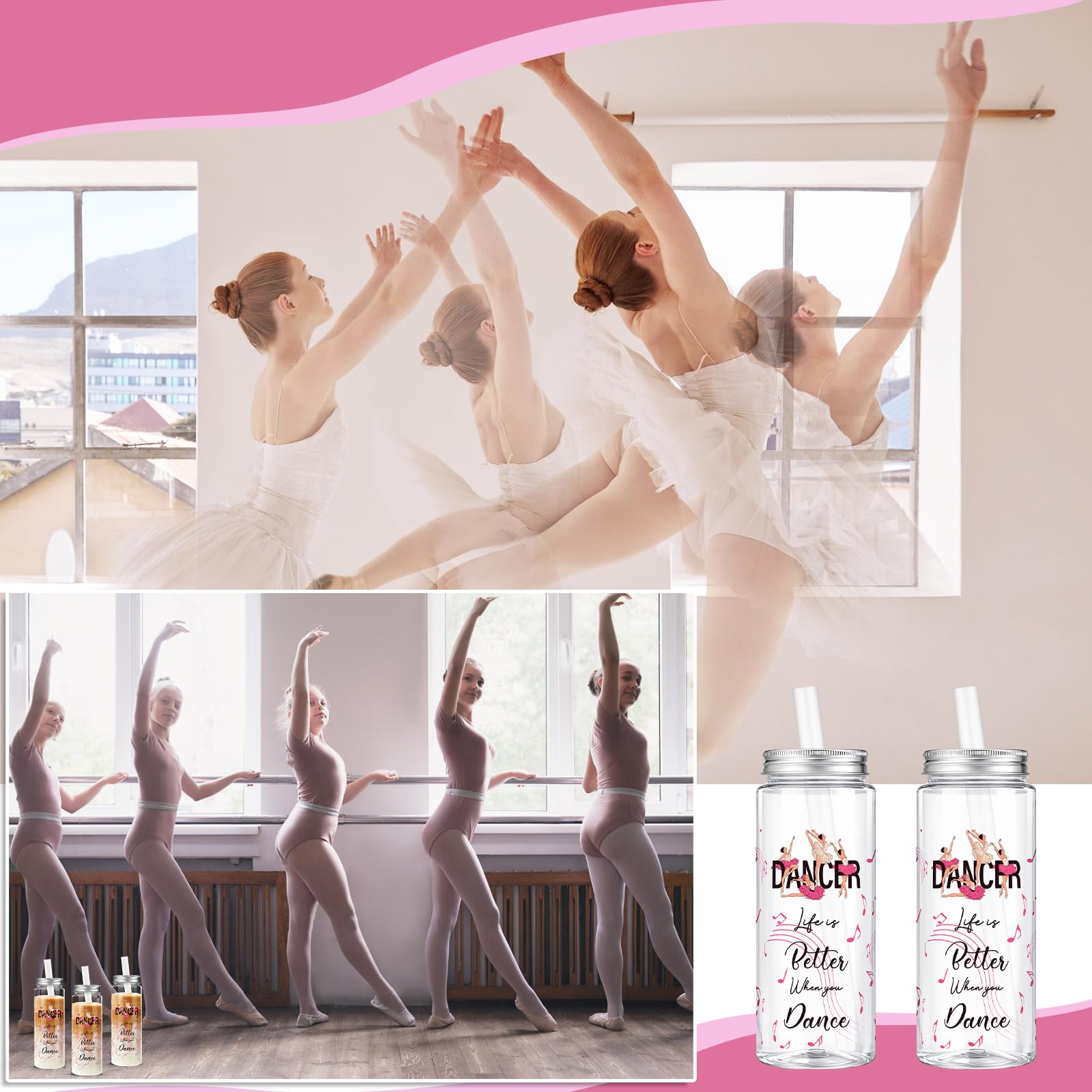 Vesici 24 Pcs Dance Competition Gifts Tumbler Cups with Lids and Straws Dance Lover Dancer Team Gifts Party Favors Plastic Reusable Tumbler for Girls Women Ballerina