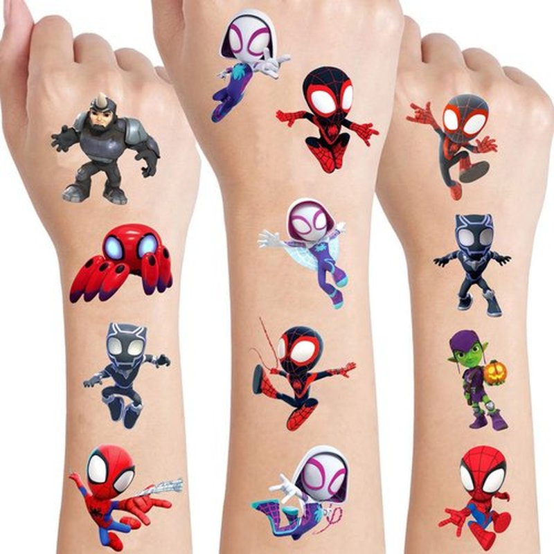 Spidey Birthday Party Supplies, 34Pcs Temporary Tattoos Party Gifts, Removable Fake Tattoo Stickers for Goody Bag Treat Bag Stuff for Spidey Birthday Decorations