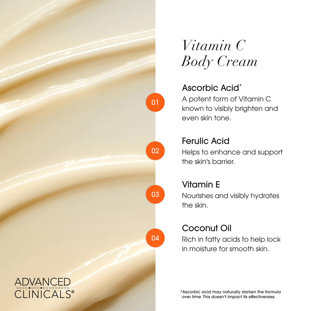Advanced Clinicals Vitamin C Cream Visibly Brightening Body Lotion | Vitamin C Moisturizer Skin Care Body Cream For Women & Men Visibly Improves Look Of Dark Spots & Uneven Skin Tone, W/Travel Size