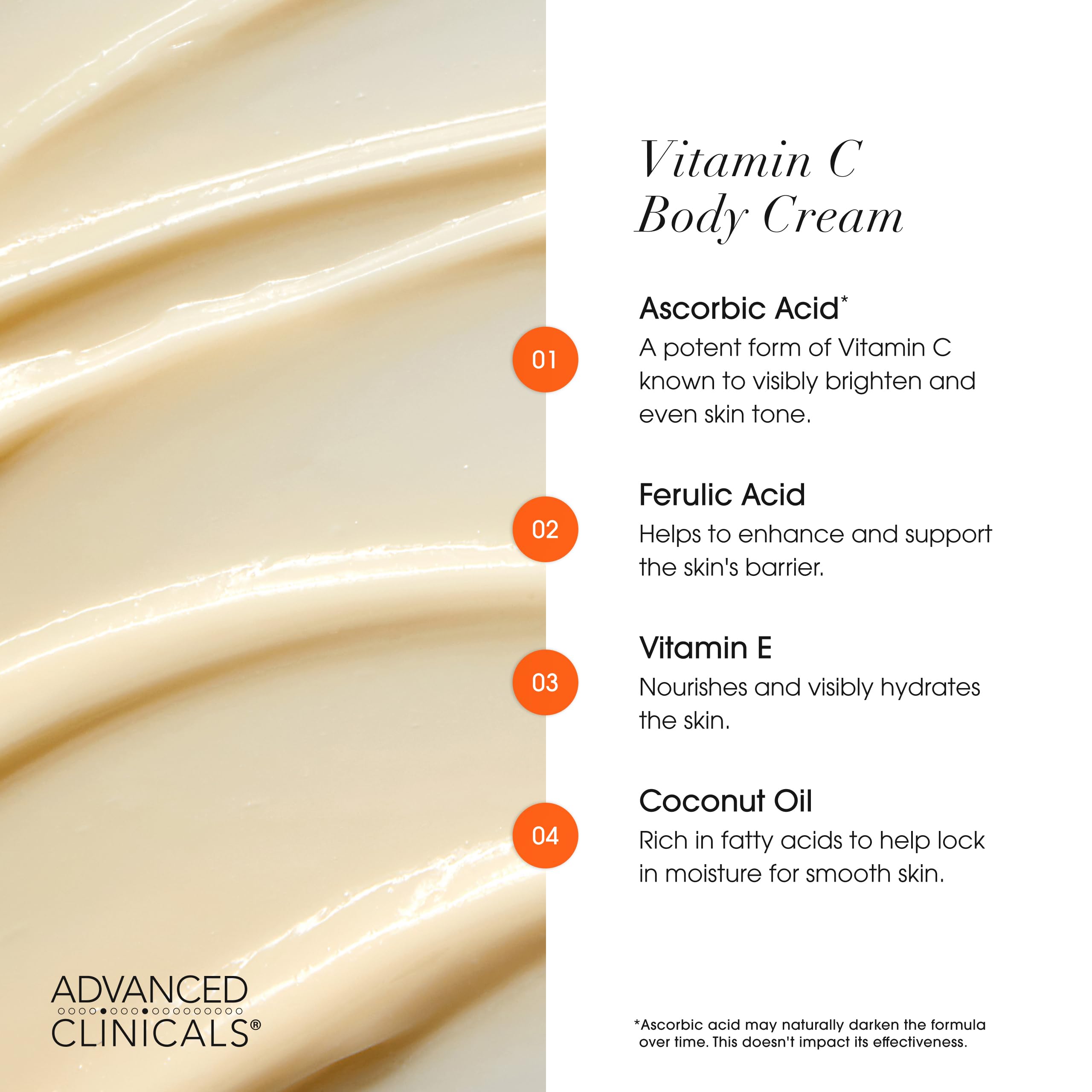 Advanced Clinicals Vitamin C Cream Visibly Brightening Body Lotion | Vitamin C Moisturizer Skin Care Body Cream For Women & Men Visibly Improves Look Of Dark Spots & Uneven Skin Tone, W/Travel Size