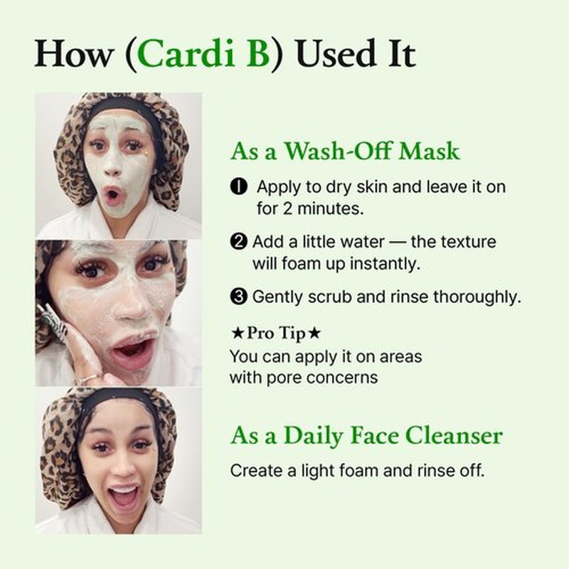 FULLY Green Tomato Facial Cleanser, Cardi B’s Clay Mask Cleanser for Deep Pore Cleanse & Pore Detox, Blackhead & Sebum Control, Gentle Face Wash for Women, Korean Skincare