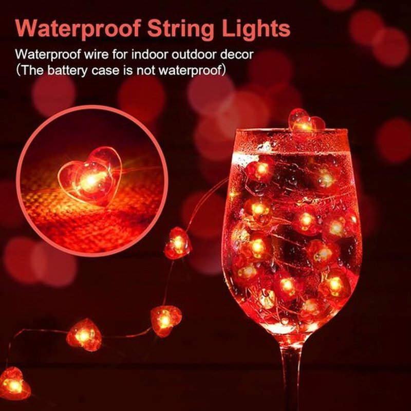 Skiennix Red Heart Fairy Lights - 7Ft 20 LED Twinkle String Lights | Battery Operated & Waterproof for Valentine's Day Decor