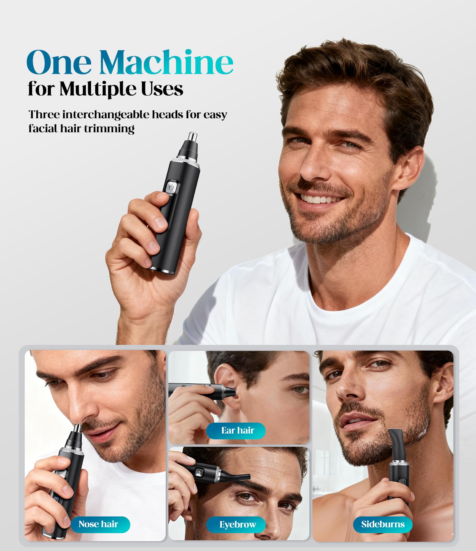 Apetexo Nose Hair Trimmer for Men and Women, Type-C Rechargeable Precision Groomer with Double-Edged Blades, Painless & IPX7 Waterproof Design for Nose, Ears, Eyebrows and Facial Hair - Black