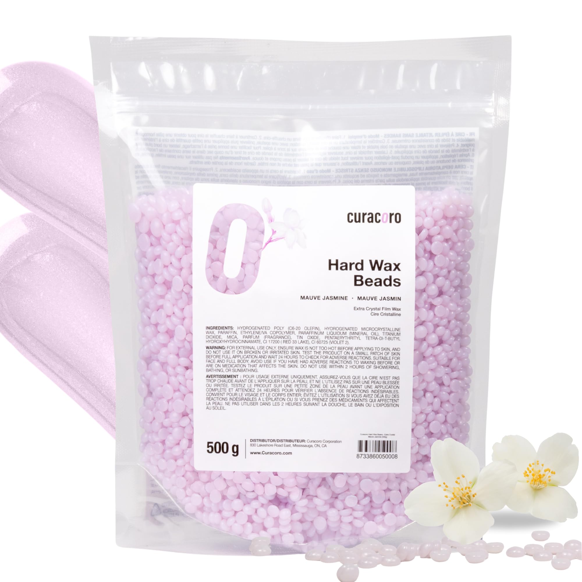 Curacoro Italian Wax Beans - 500g Hard Wax Beads for Full Body Hair Removal on Face, Body, Brazilian, Bikini, Legs, Underarms, Skin-Friendly Waxing Beads for Women & Men, Made in Italy (Mauve Jasmine)