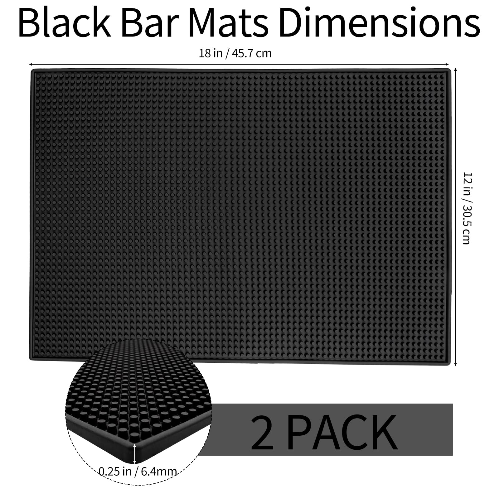 Jibrelxion 2 Pack Rubber Bar Mats for Countertop, 18" x 12" Dish Drying Spill Mat, Coffee Bar Mats Accessories for Cocktail Service in Bartending, Home, Kitchen, Restaurants, Black