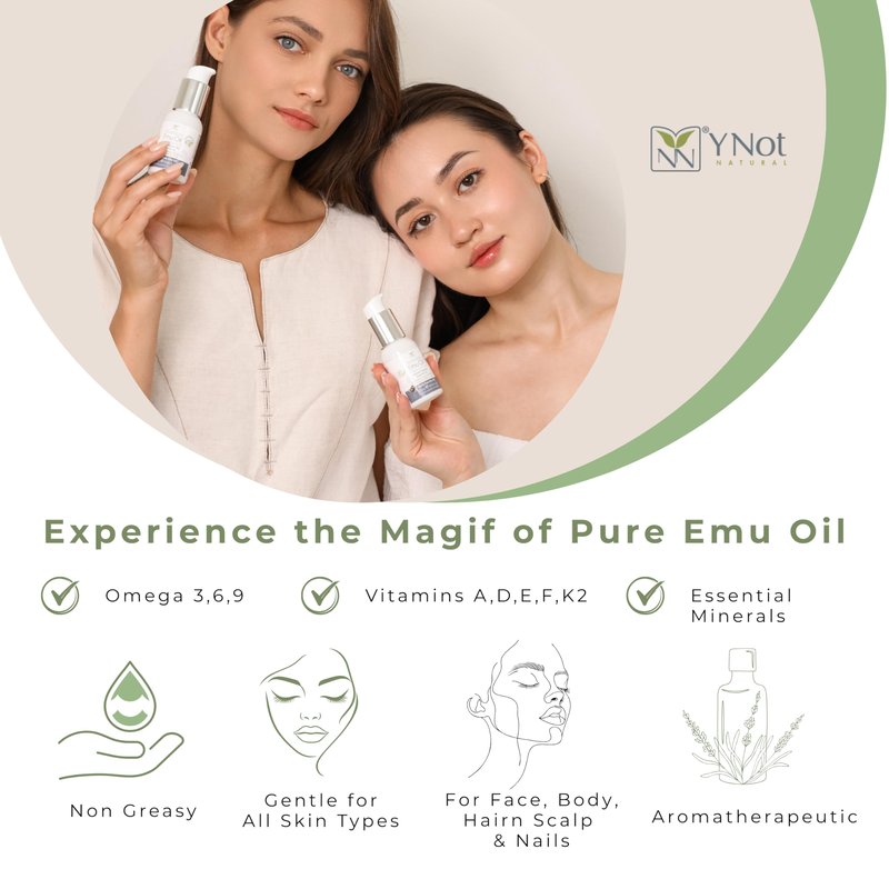 Y Not Natural Pure Emu Oil - Organic Moisture for Face, Body, Hair, Scalp & Nails - Rich in Omega 3-6-9, Vitamins & Essential Minerals - Australian Emu Oil (30ml) 1.01 fl oz -Unscented