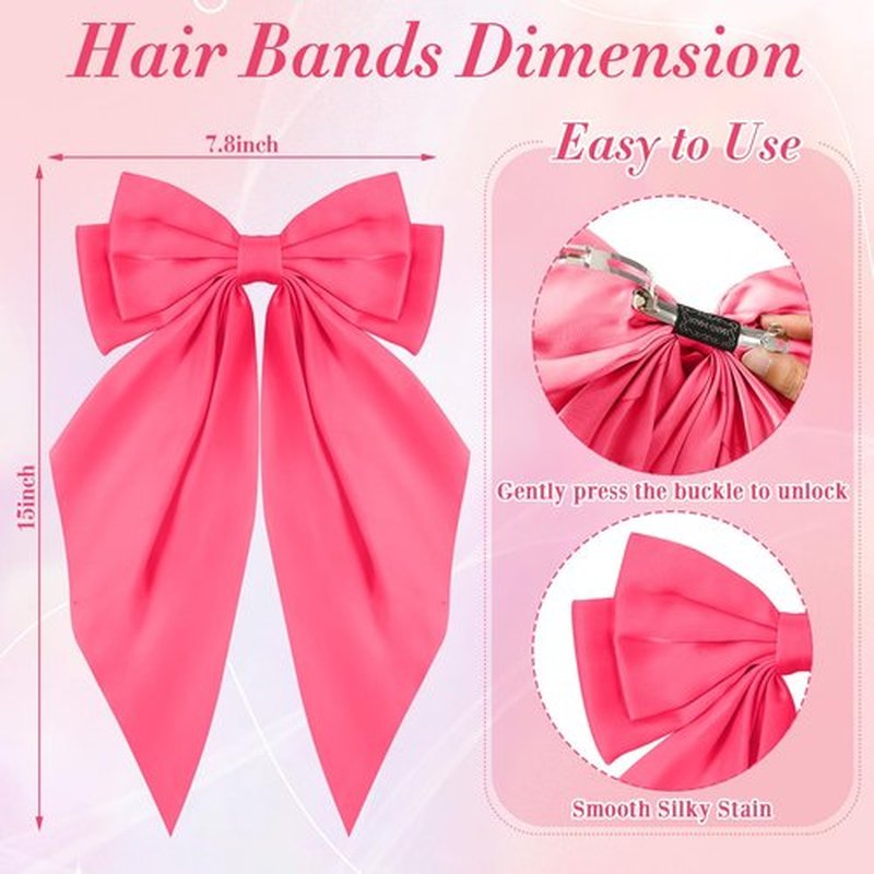 Hoteam 16 Pcs Silky Satin Hair Bows Bulk for Women Large Hair Ribbons Valentines Oversized Bows Galentines Long Tail Large Bow-knot Clips Accessories Gifts(Vibrant)