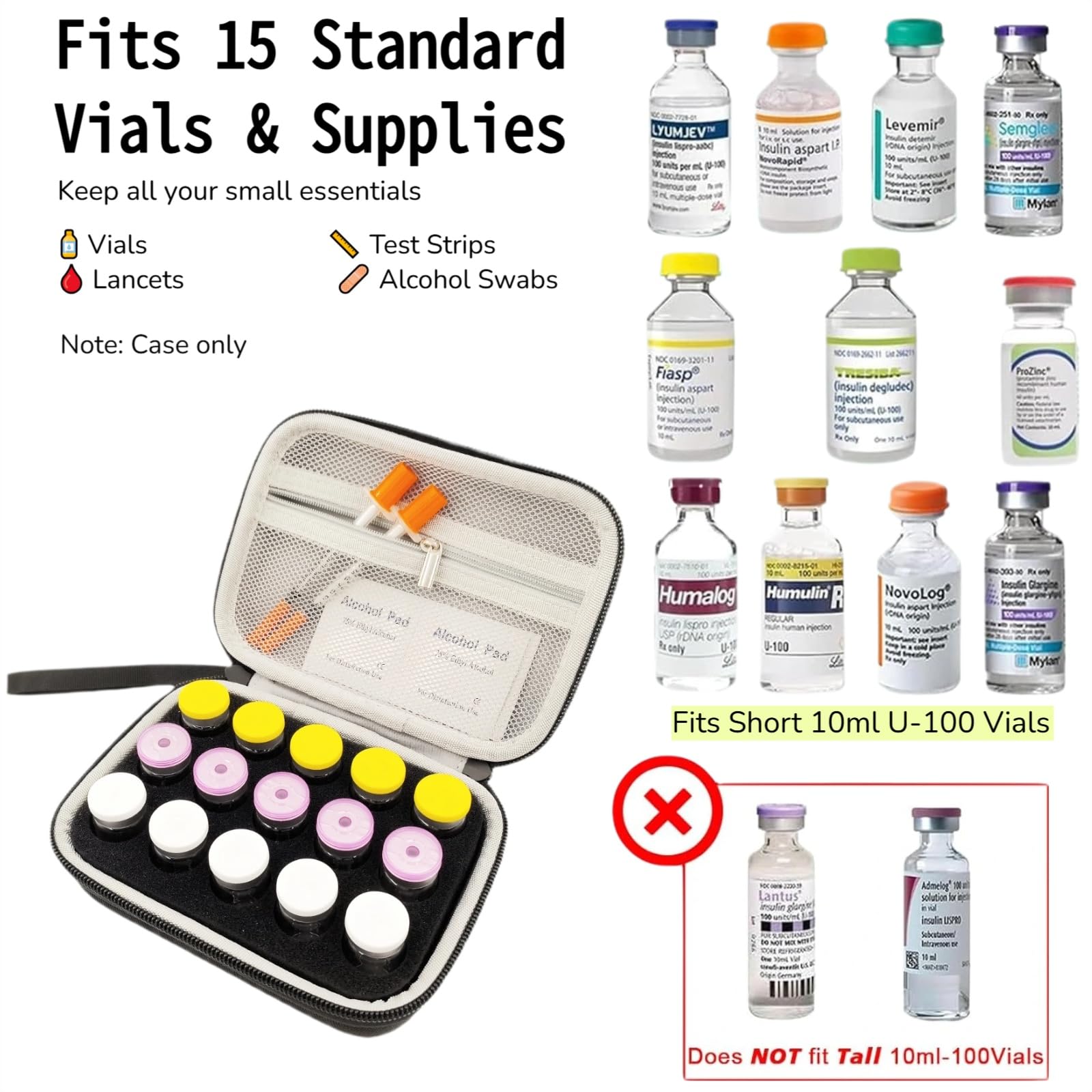 ZyCooom Peptide Case for Fridge, Peptide Case for 5-10ml Vials-15 Slots