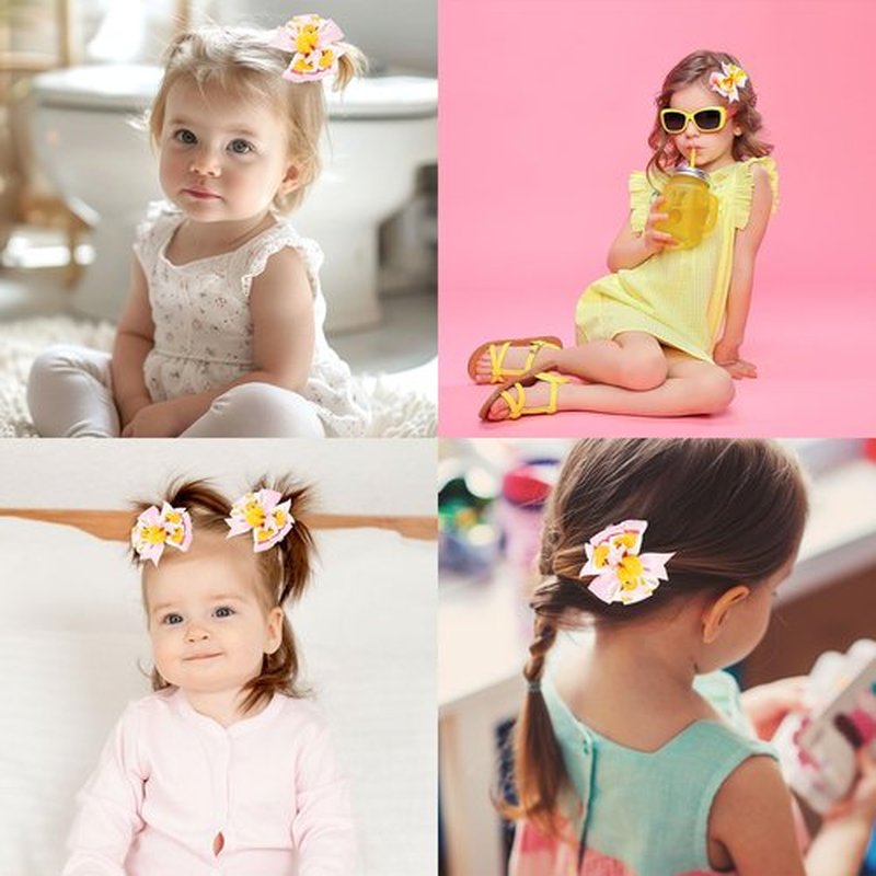 FYSUIMU 2Pcs Duck Hair Bow Clips Grosgrain Ribbon Alligator Clips Pink Rubber Duck Hair Barrettes for Home Birthday Party Women Hairstyle Accessories