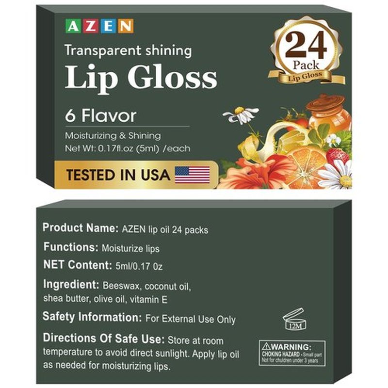 AZEN 24 Pack Lip Gloss Set, Clear Lip Gloss Bulk, Lip Oil for Dry Cracked Lips Moisturizing Hydrating Nourishing with Vitamin E, Valentines Gifts Easter Basket Stuffers