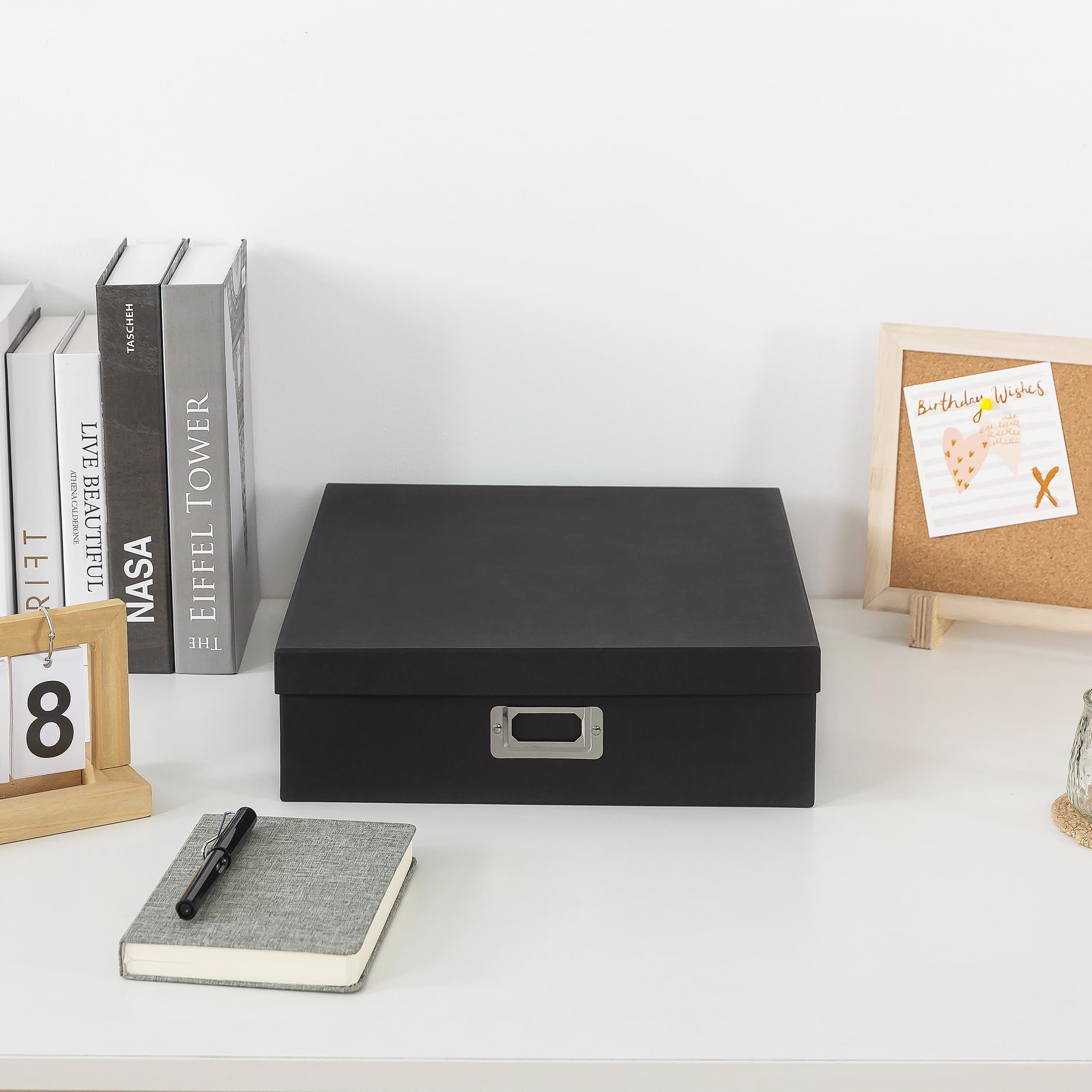 Soul & Lane - Black Scrapbook Photo Storage Box with Lid, 14.8x13x3.7 In
