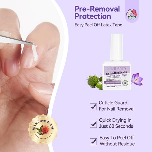 SAVILAND Gel Polish Remover Kit: Nail Strengthener and Liquid Latex For Nails, 15 ML Nail Polish Remover with Nail Tools Nail Polish Strengthener and Growth for Thin Nails Manicure Nail Care Kit