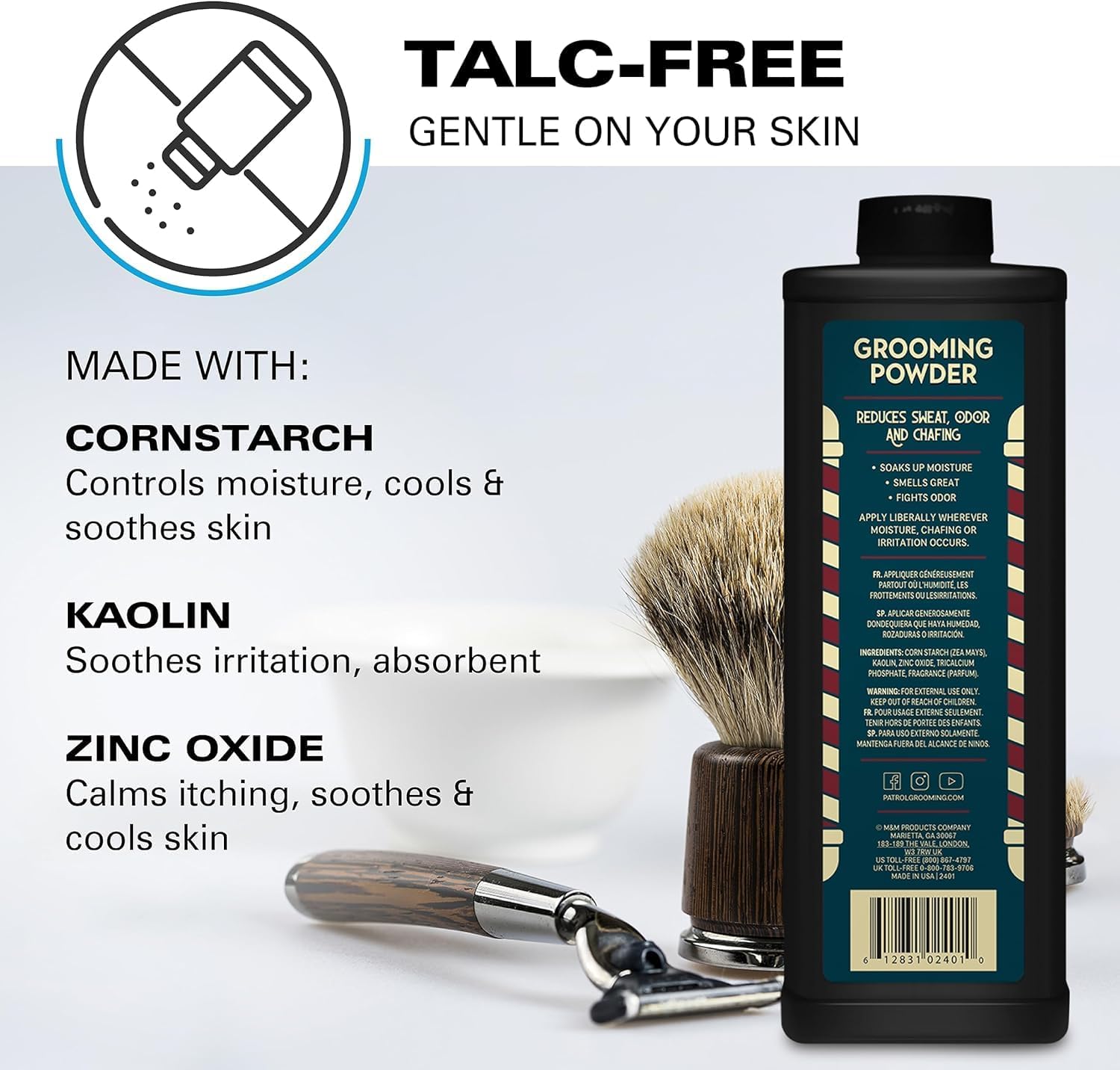 Bump Patrol Barber Pro Grooming Powder - Talc Free Hair and Body Powder for Men, Protects Against Sweat, Odor, and Chafing From Head to Toe for All Skin Types