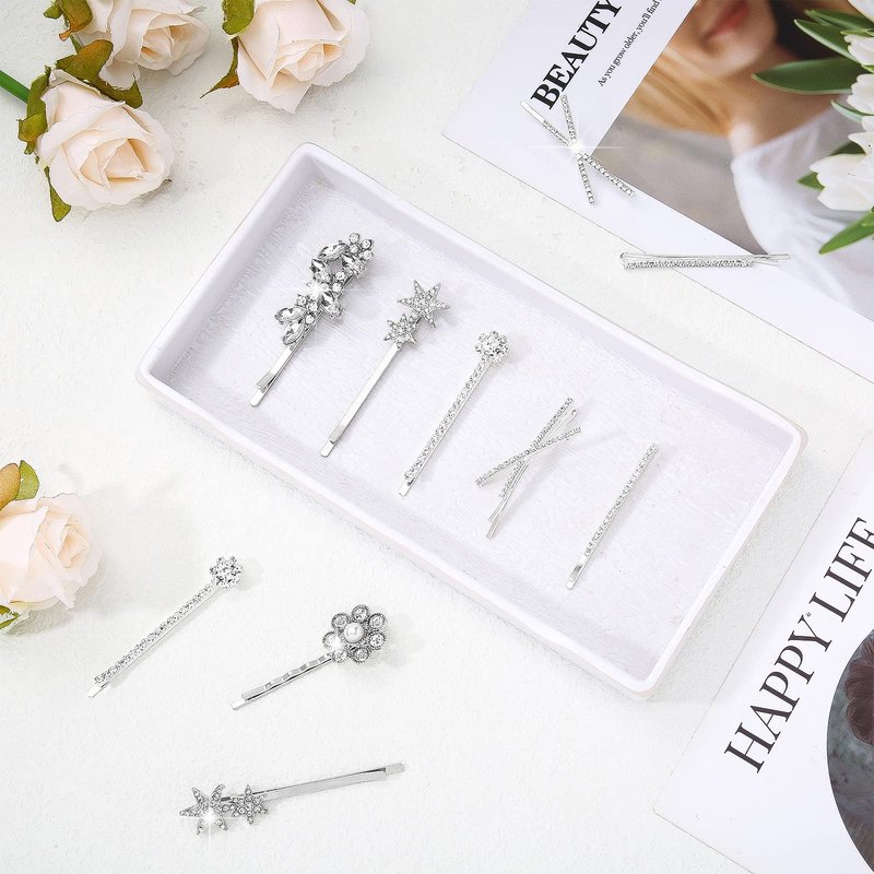 WILLBOND 12 Pieces Rhinestone Bobby Pins Decorative Fancy Crystal Hair Clips Shiny Metal X Shaped Barrettes Bling Diamond Wedding Bridal Shower Hair Accessories for Women Ladies(Silver)