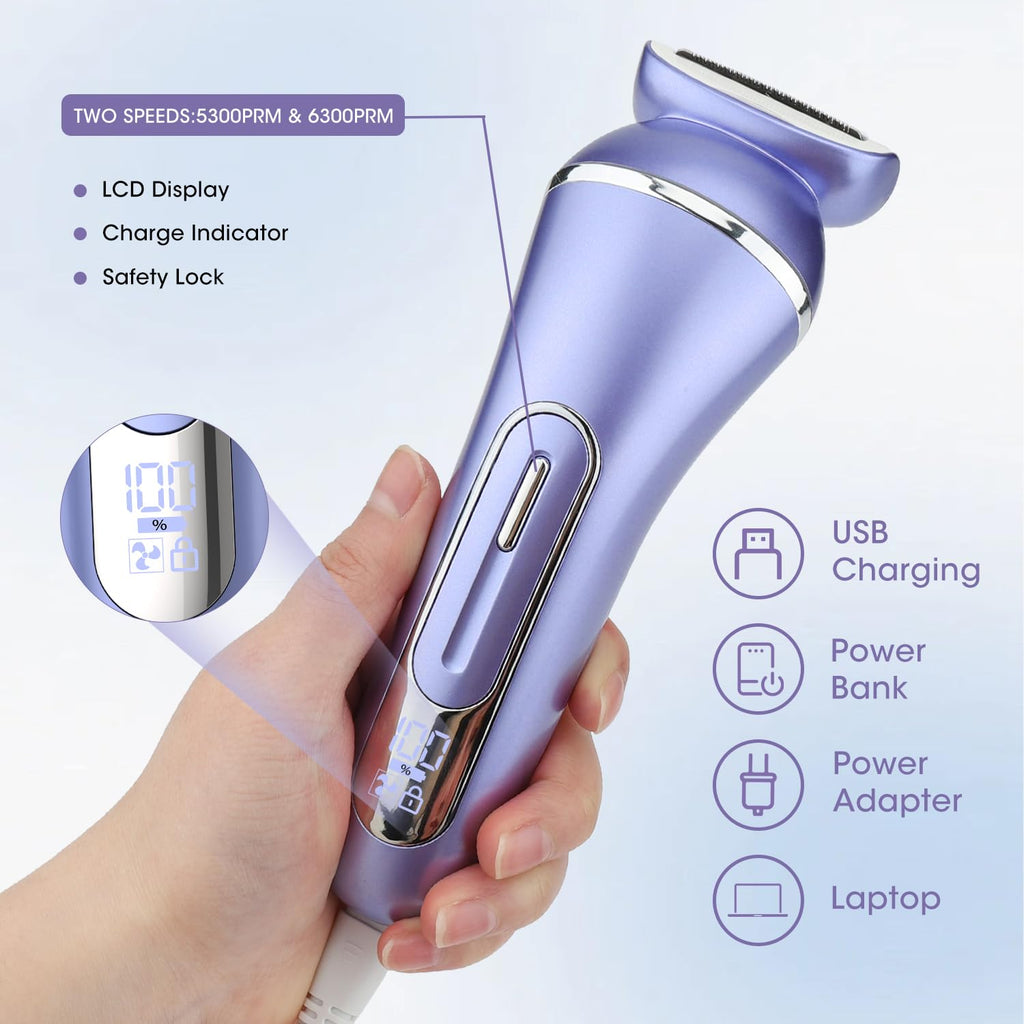 Electric Shavers for Women, 7 in 1 Hair Removal Kit with Epilator Bikini Trimmer Face Razor Body Brush Face Massager Foot Callus Remover, IPX7 Waterproof Lady Razors Set for Legs Armpit Bikini Pubic