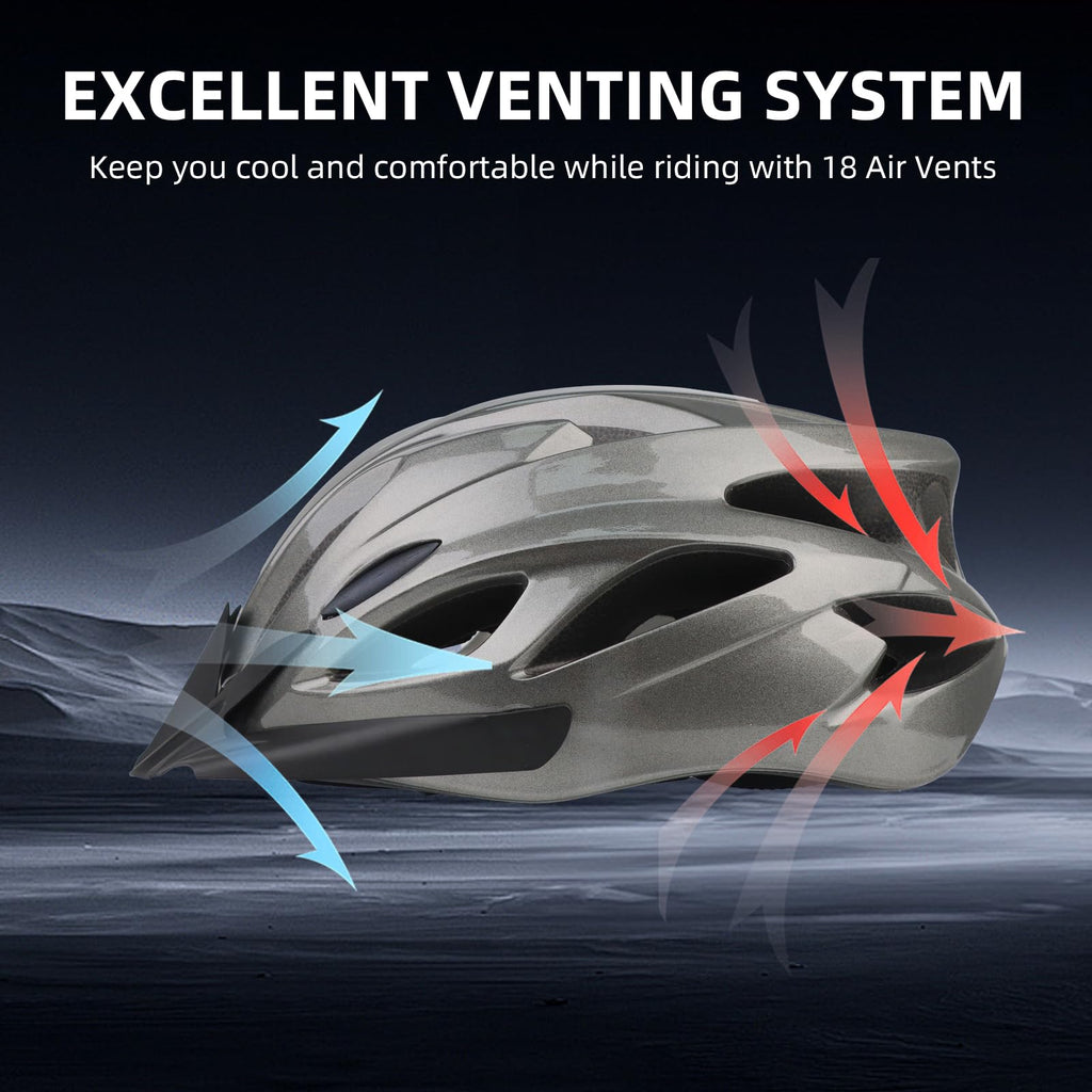 Adult Cycling Bike Helmet, Lightweight and Adjustable with Pads&Visor for Men and Women,Premium Quality Airflow Unisex Bicycle Helmet,Suggested Fit 58-61 cm (Titanium)