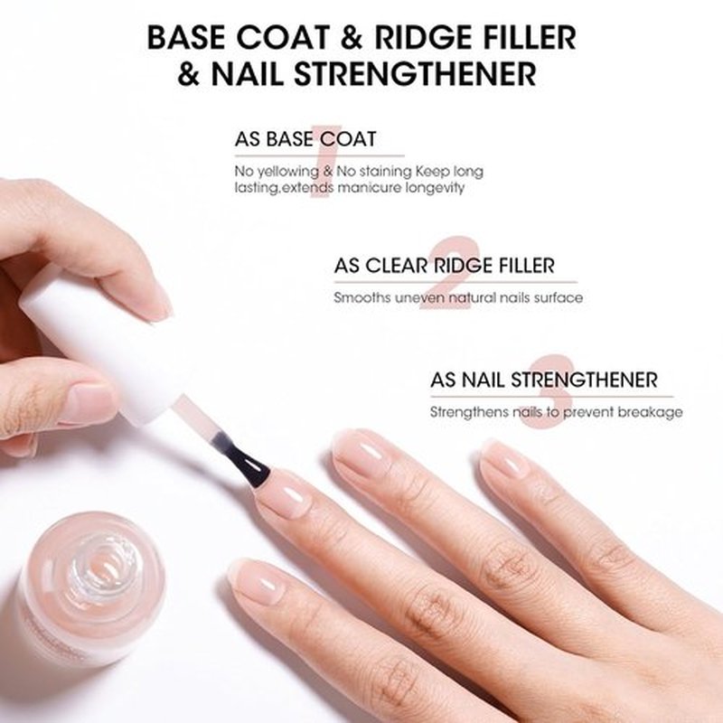 GELLEN Clear Nail Polish Base Coat - Ridge Filling Sheer Nude Tint | Smooth & Nourish Damaged Nails with Shea Butter & Vitamin E