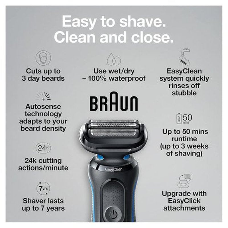 Braun Series 5 5049cs Electric Shaver - Cordless Wet & Dry Face Shaver with Charging Stand & Beard Trimmer - Blue