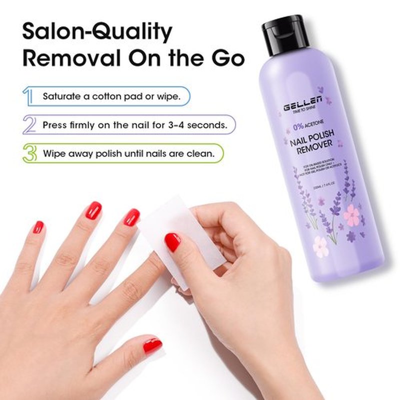 Gellen Nail Polish Remover Set Lavender Scent – Formula with Aloe & Vitamin E, Includes Precision Corrector Pen & 3 Replacement Tips, Acetone-Free & Non-Drying for Regular Nail Polishes