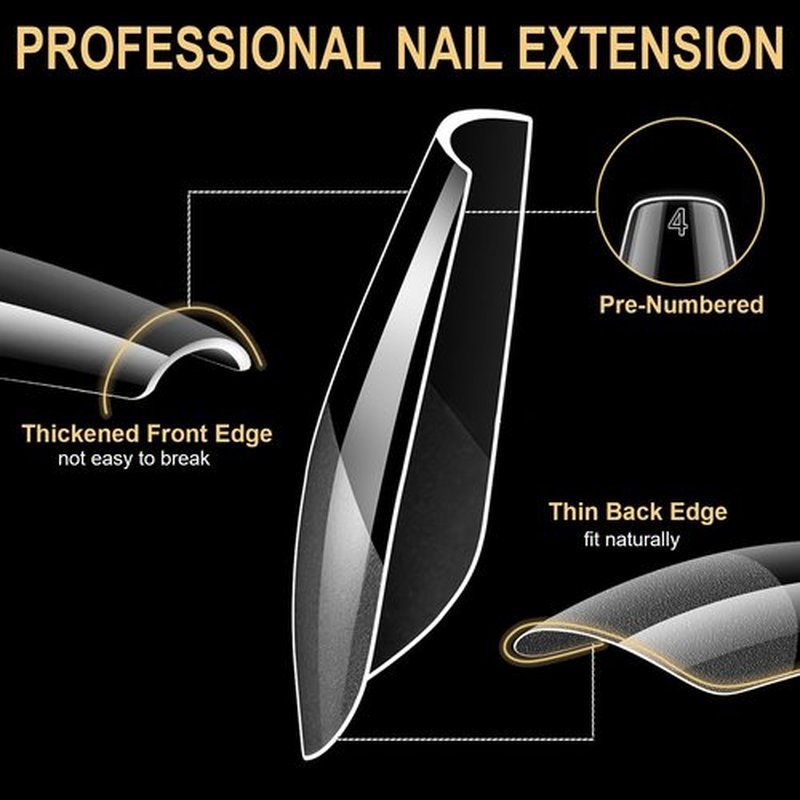 BlueZOO Gel Long Nail Tips Pre-etching Almond Coffin Oval Clear Press On Nails, Salon Quality 3 Styles 360Pcs Half Matte Full Cover Acrylic False Nails Extension DIY Manicure Beginner & Professional