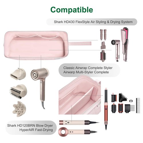 KarSyon Hair Tools Travel Bag Organizer for Dyson Airwrap Case Holder Shark Hair Dryer Flex Style Airstraight Brush Revlon Attachments Carrying Case Flat Curling Iron Bags (Pink)
