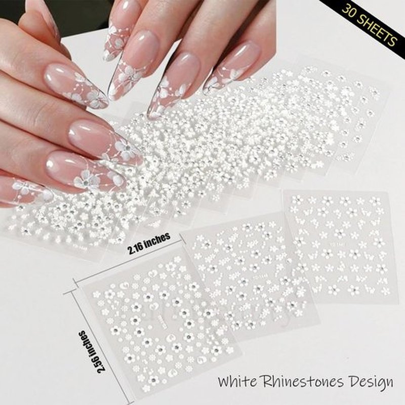 90 Sheets 3D Nail Art Stickers&Nail Decals Storage Book Set, 5D Self-Adhesive Floral Summer Nail Stickers with Rhinestones Nail Designs, Gold Nail Art Decals for Women Girls DIY Manicure Decoration