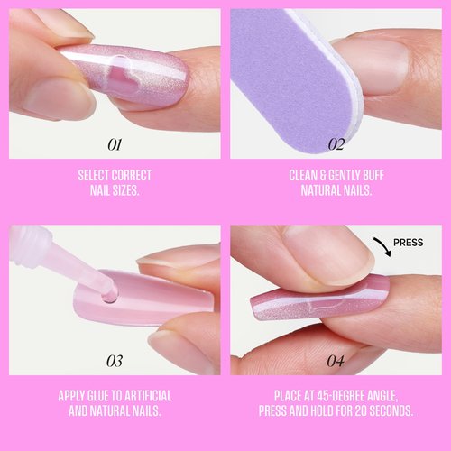 KISS GLAM Embellished Press On Nails Short, Golden Hour Affairs, Pink, Squoval, 32 Count