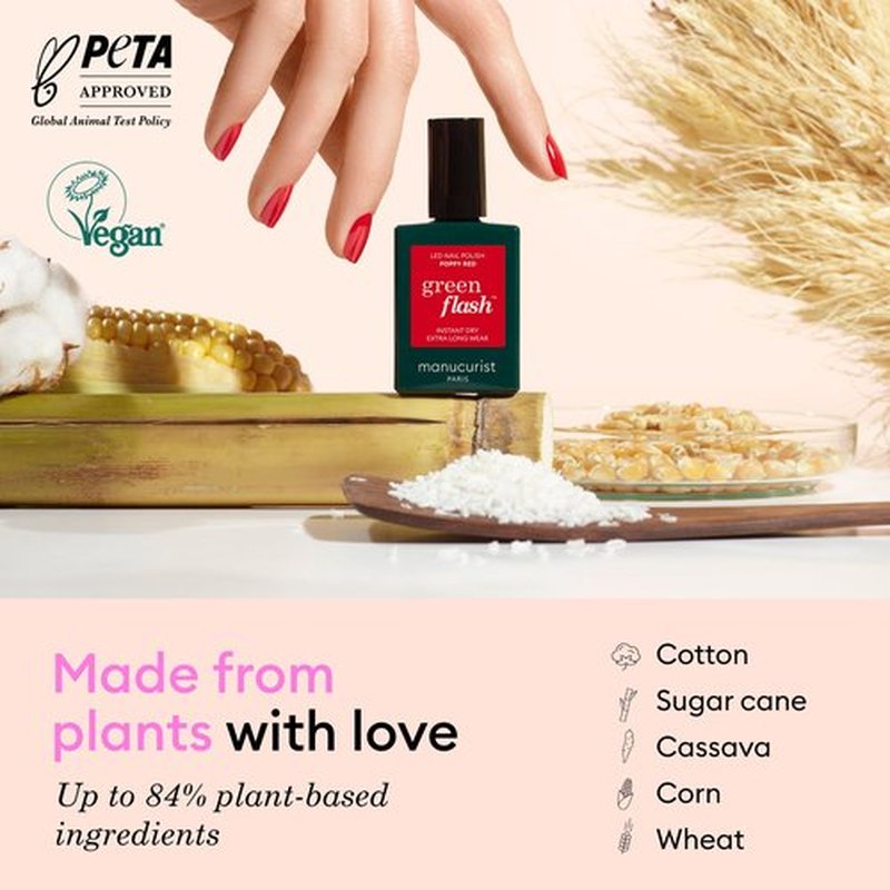 Manucurist Green Flash LED Milky Pink Gel Nail Polish - Vegan, 12-Free, Plant-Based - Strengthens and Protects the Nail - Gel Polish - Made in France - 0.5 fl oz