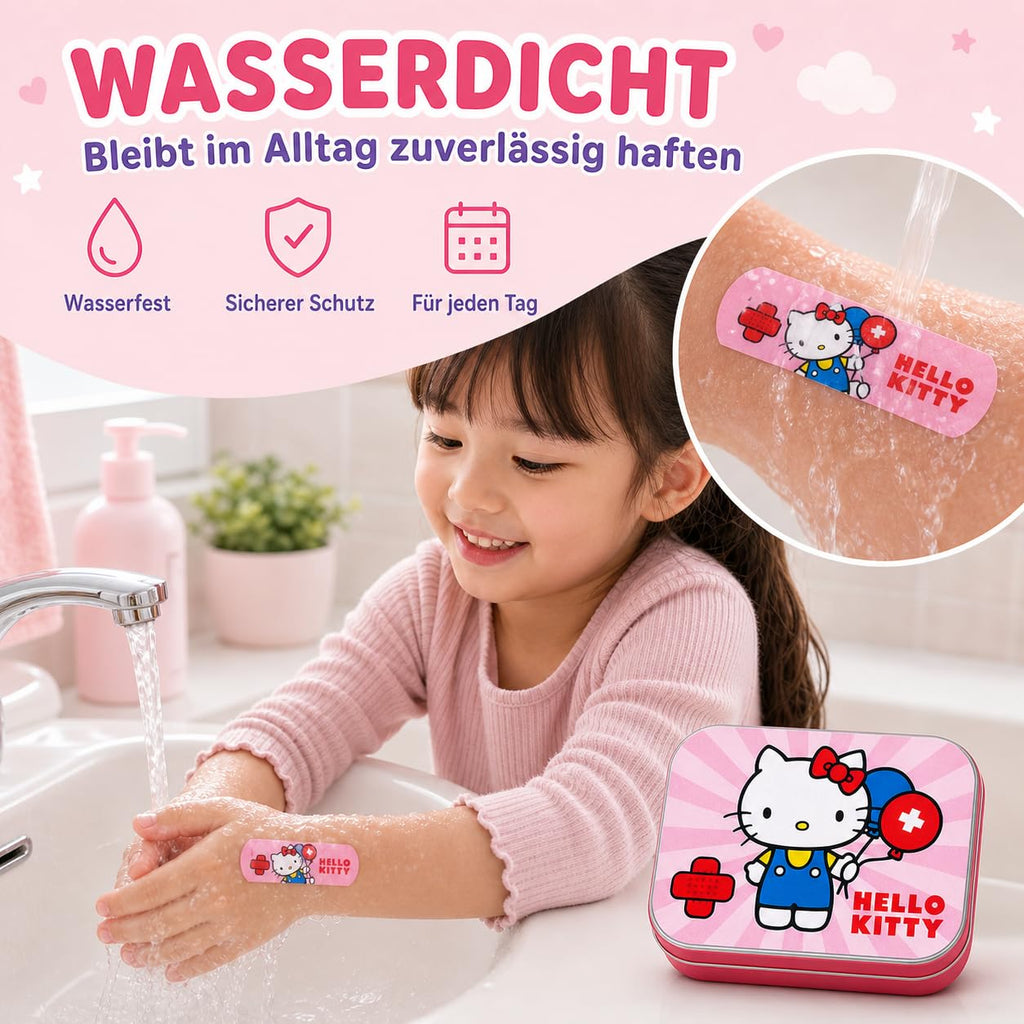 Hello Kitty Pink Kids Bandages – Licensed Metal Tin – 24 Colorful Plasters with Cute Design – Ideal for Backpack, Travel or Purse – First Aid Fun for Children – 1 Pack