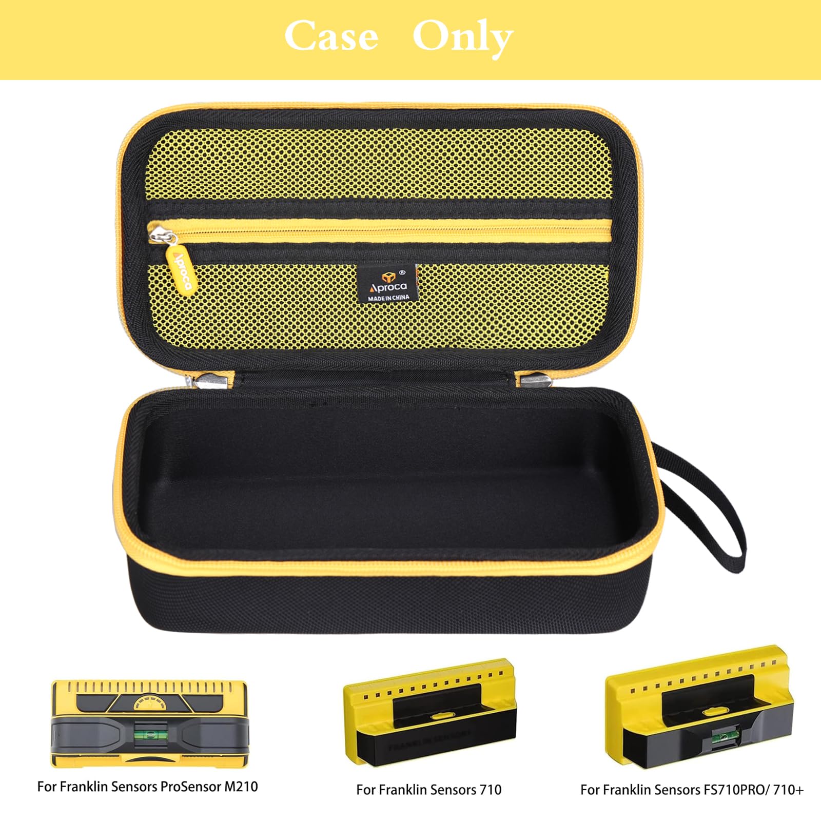 Aproca Case Compatible with Franklin Sensors ProSensor M210 710 710+ T13 Stud Finder, Storage Portable Bag for Accessories -Black+Yellow zipper (Case Only)