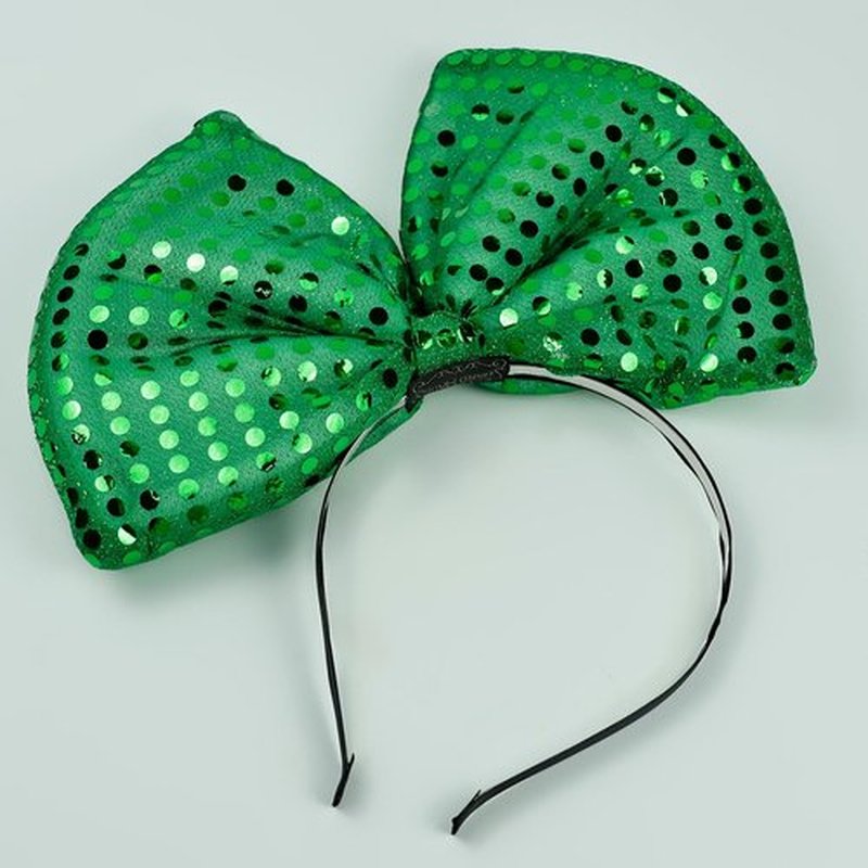 Bubbmi Huge Hair Bow Headband with Sequins, Mardi Gras Green Oversized Bow Hairband, St. Patrick's Carnival Party Festival Costume Bow Hairband for Women Girls
