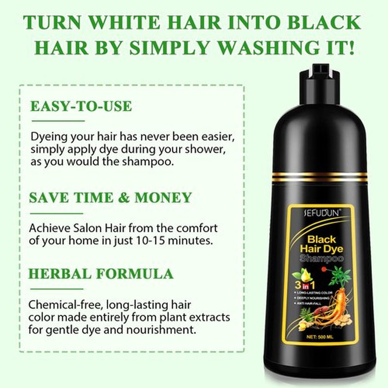 NIFEISHI Black Hair Dye Shampoo, 3 in 1 Herbal Ingredients Natural Shampoo for Gray Hair, Dye Shampoo for Women & Men 500ml