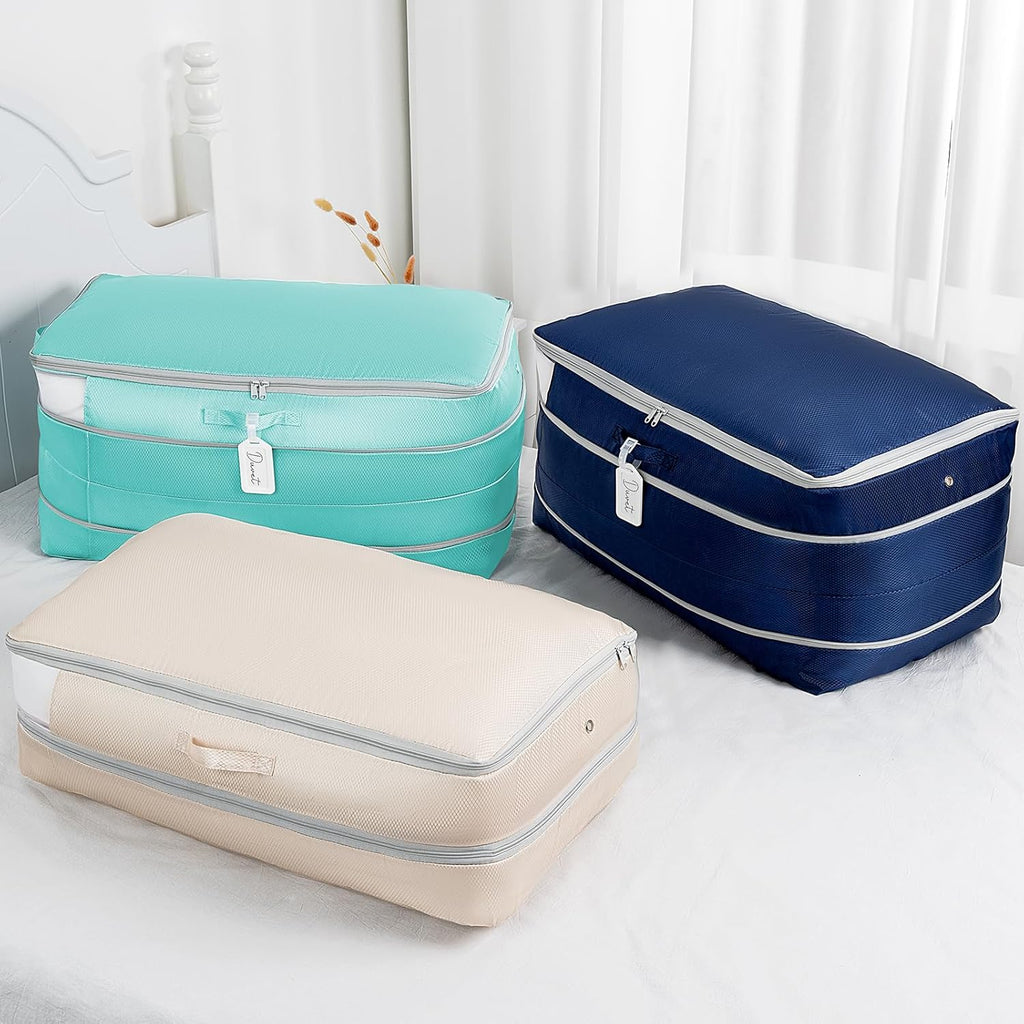 Comforter Storage Bag - Large Capacity Washable Compression Organizer for Bedding | 2-Pack, Beige