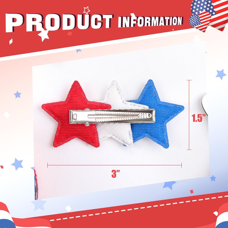 YanJie 4th of July Hair Bow Clips Blue Glitter Bow Red Star Hair Clips Hair Accessories White Sparkly Little Baby Alligator Clips Barrette Gift
