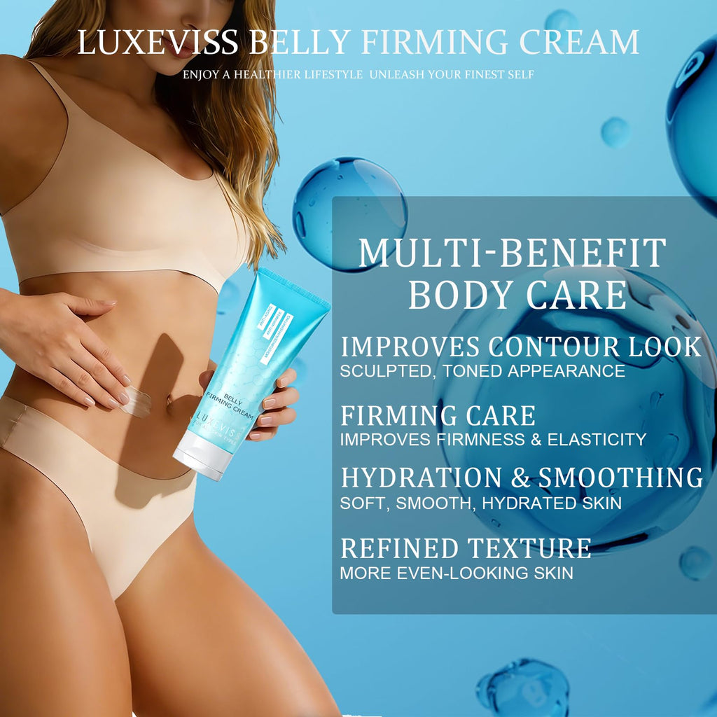 Luxeviss Advanced Belly Firming Cream – B FLAT Skin Tightening Lotion for Stomach, Thighs & Butt, Helps Reduce the Look of Cellulite & Stretch Marks, Hydrating Body Cream for Women & Men, 3.35 Oz