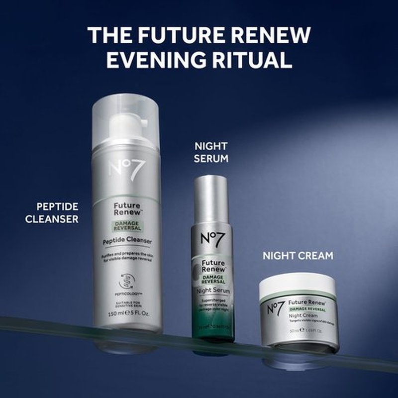 No7 Future Renew Damage Reversal Night Serum - Anti-Aging Peptides Serum for Face - Formulated with Hyaluronic Acid & Niacinamide to Help Reverse Visible Signs of Skin Damage Overnight (0.84 Fl Oz)