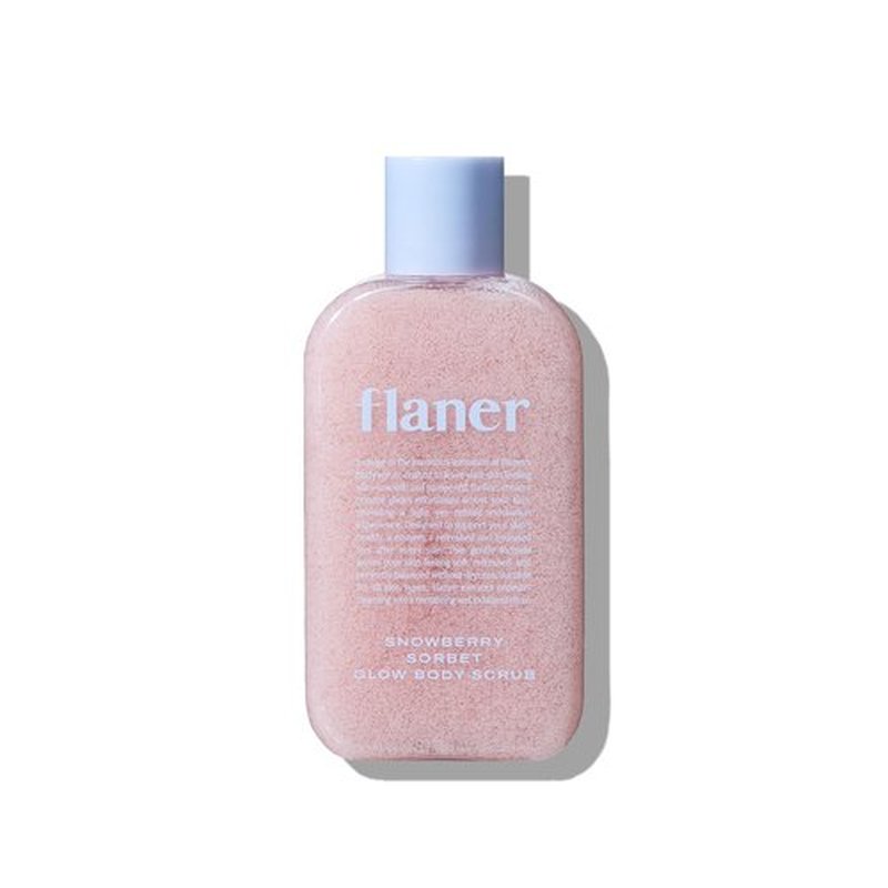 FLANER Snowberry Sorbet Glow Body Scrub – Gentle Exfoliating Scrub, Brightening & Hydrating Formula with 9,800ppm of White Strawberry Water and Niacinamide, Korean Body Wash for Silky Soft Skin