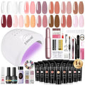 ROSALIND Poly Nail Gel Kit with Drill -14 Colors + 75 Nail Art Accessories Kit Nude Pink Series Poly Gel with Big Uv Light 48W and Electric Nail Drill Poly Nail Gel Starter Kit with Everything Gift