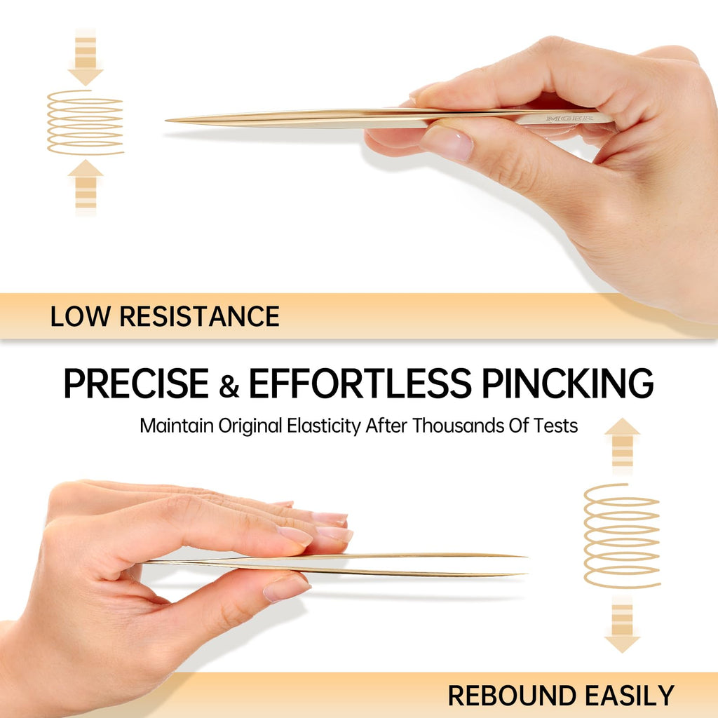 MGER Isolation Tweezers for Eyelash Extensions - Straight & Pointed Isolation Tweezers for Individual Lashes, Effortless Application with Precision Tweezers, Gold