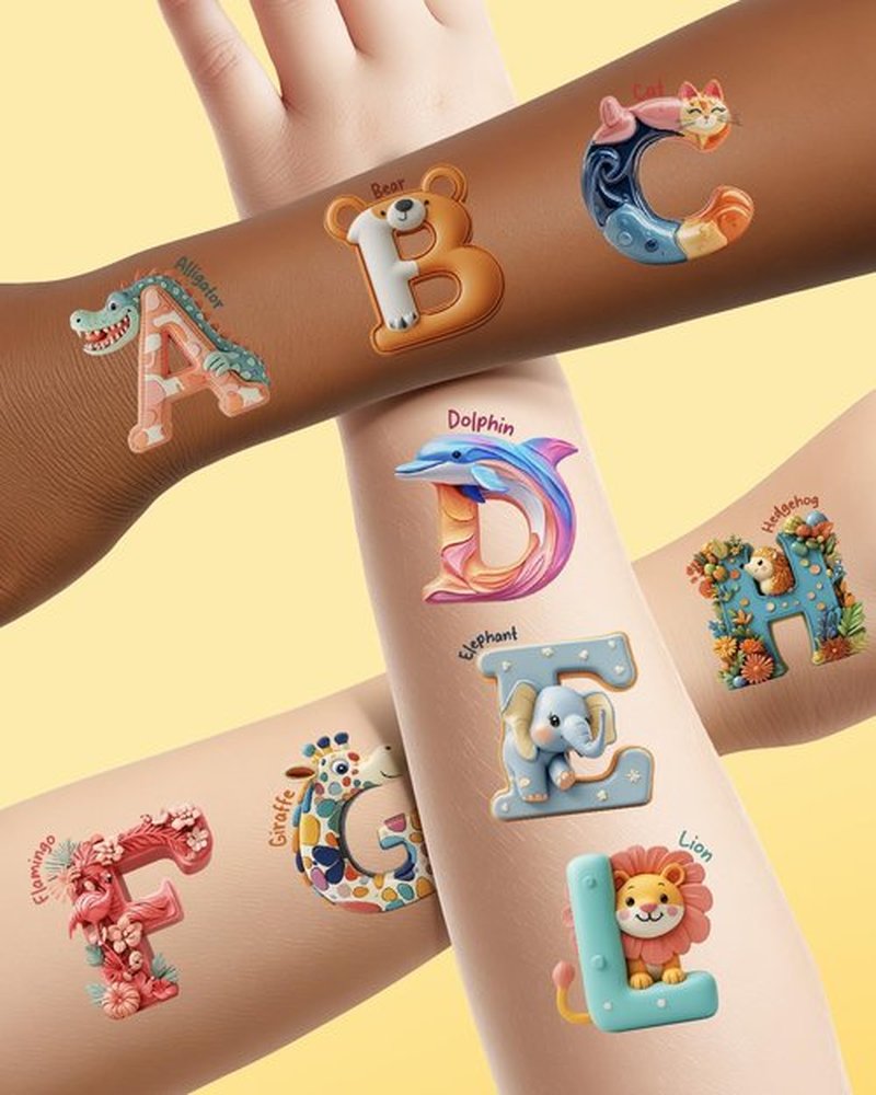 72 PCS Individually Wrapped Temporary Tattoos - ABC Animal & Wildlife Designs, Pre-Cut for Birthday Party Favors & Creative Expression