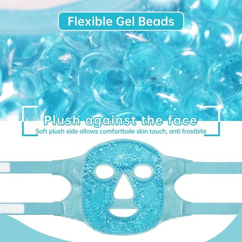 Ice Face Mask Reusable Cold Gel Mask for Puffiness/Dark Circles/Eye Bags/Dry Eyes/Headaches/Migraines/Stress Relief, Ice Pack for Face (Blue)
