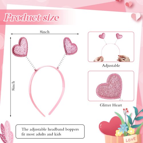 MTLEE 24 Pcs Valentines Heart Head Boppers Headbands and Heart Shape Sunglasses Valentines Party Supplies Wedding Photo Prop (Pink)