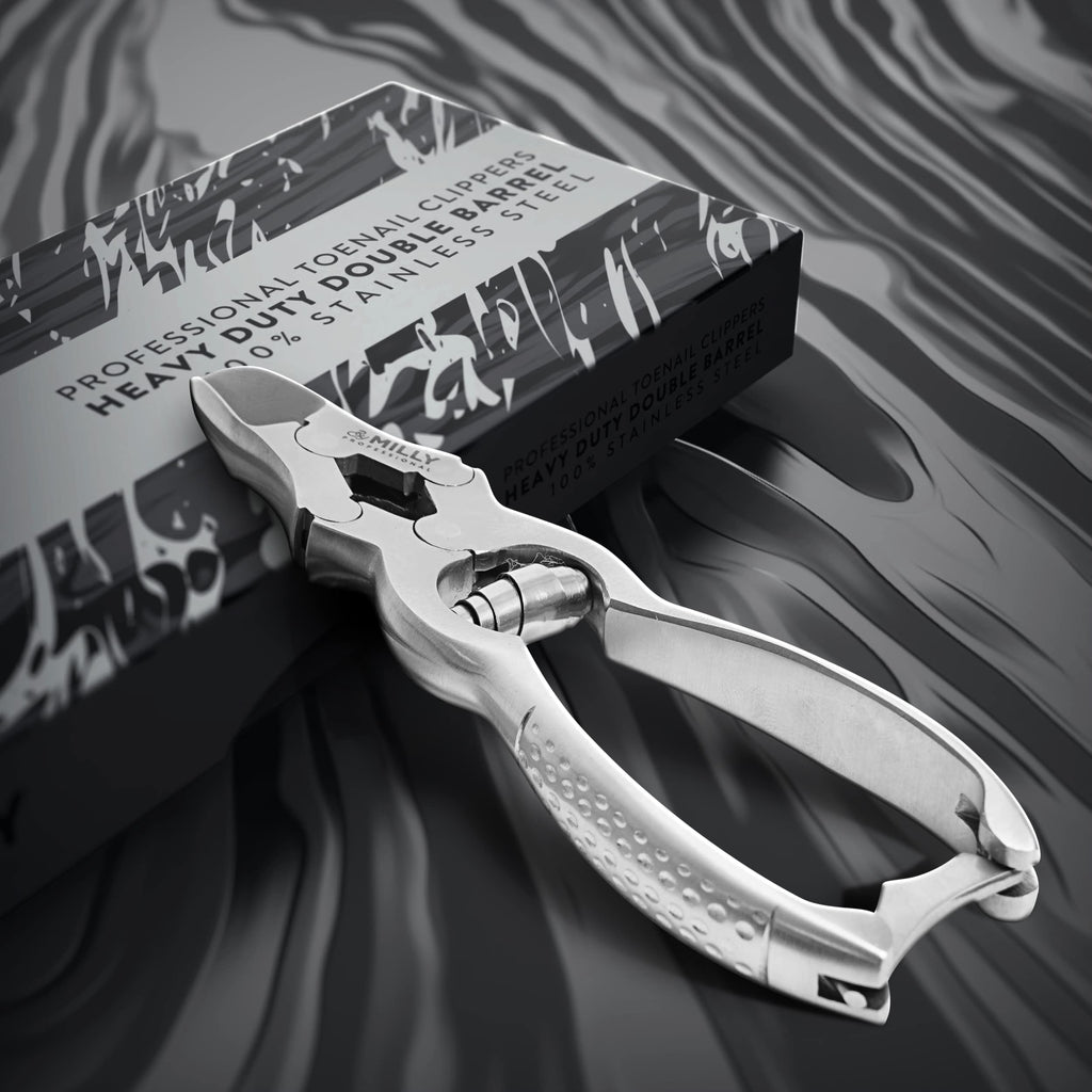 By MILLY High Carbon Steel Professional Nail Clippers for Seniors & Podiatrist Toenail Clippers | Hammer Forged to Trim Thick or Hard Toenails | Heavy Duty Toenail Clippers for Thick Toenails (Silver)