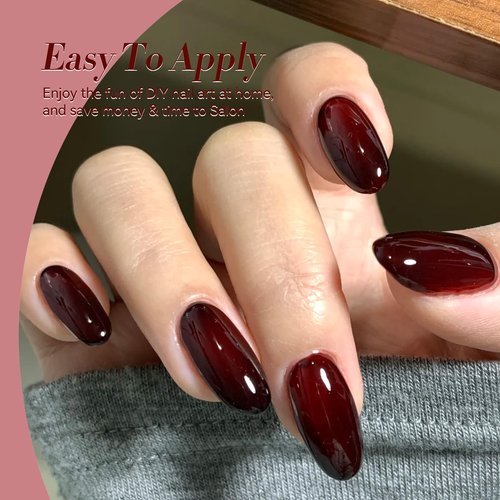 Born Pretty Jelly Dark Red Gel Nail Polish,Christmas Burgundy Blood Red Sheer Nail Gel,Soak Off U V LED Gels Polish for Manicure DIY at Home,Gift for Women 15ml